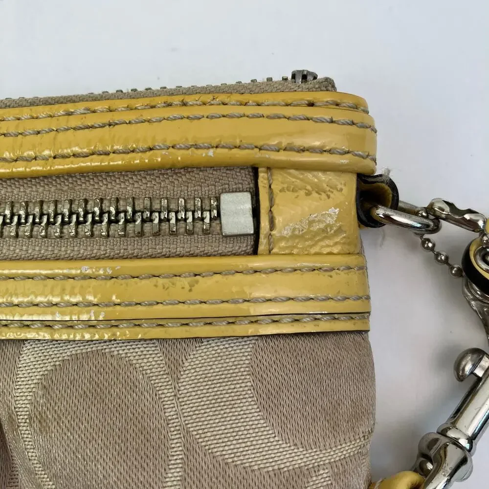 COACH Vtg Y2K Khaki Tan & Yellow POPPY Signature C Sateen Mini Crossbody Purse - Picture 13 of 16
